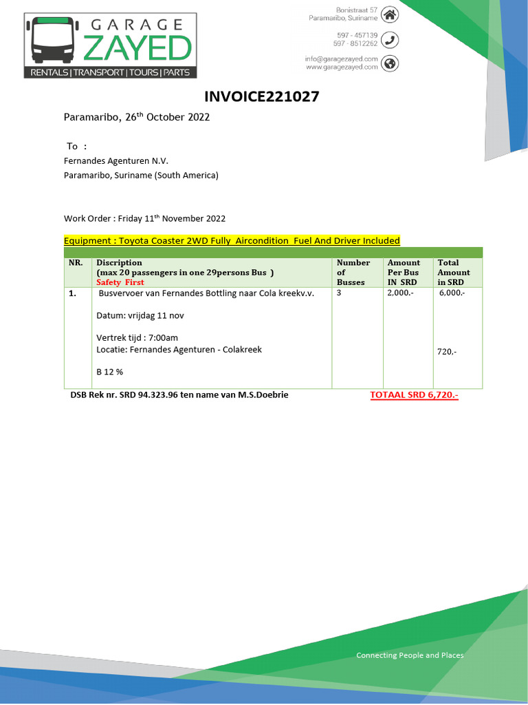 INVOICE 221027 Garage Zayed - Fernandes Agenturen N.V. 11 Nov 2022 | PDF