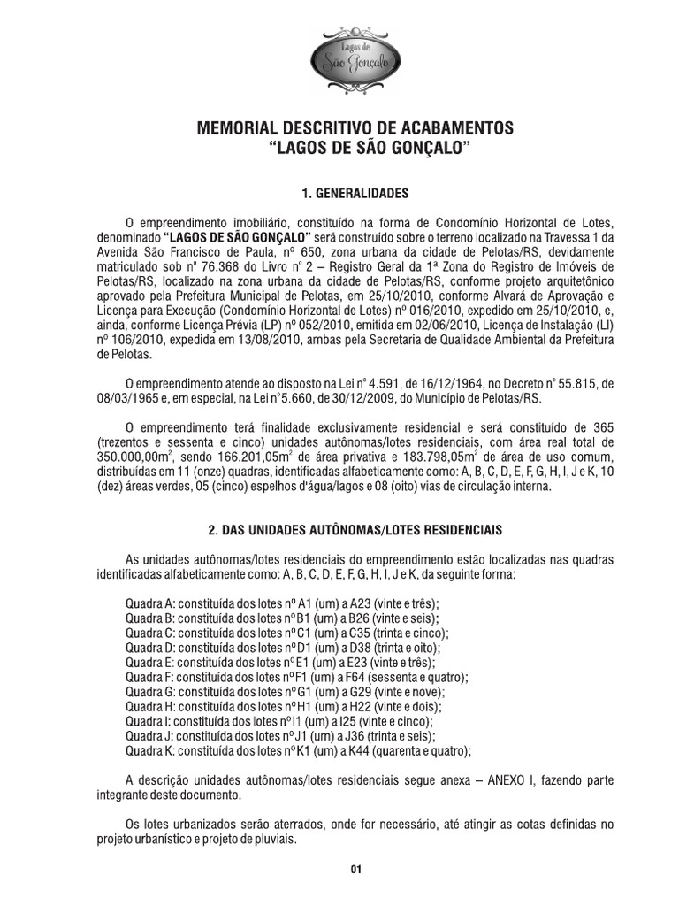 Memorial Descritivo de Acabamentos | PDF