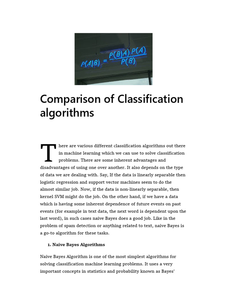 Comparison of Classification Algorithms | PDF | Logistic Regression ...