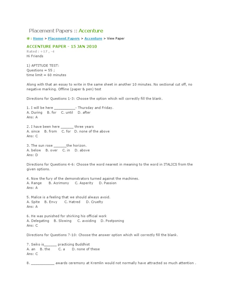 Accenture Placement Paper Insights | PDF | Atmosphere Of Earth | Integer