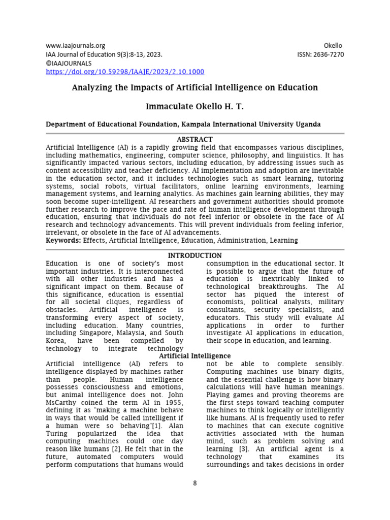 The Impacts Of Artificial Intelligence