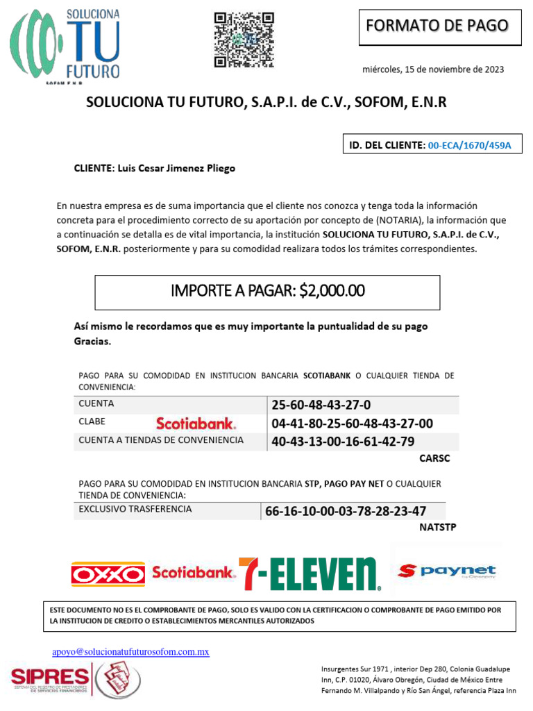 Instrucciones de Pago Soluciona Tu Futuro | PDF