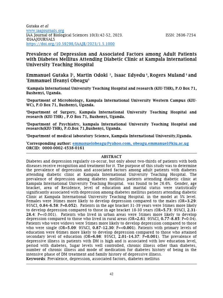 Depression in Diabetic Patients at Kampala Hospital | PDF | Diabetes ...