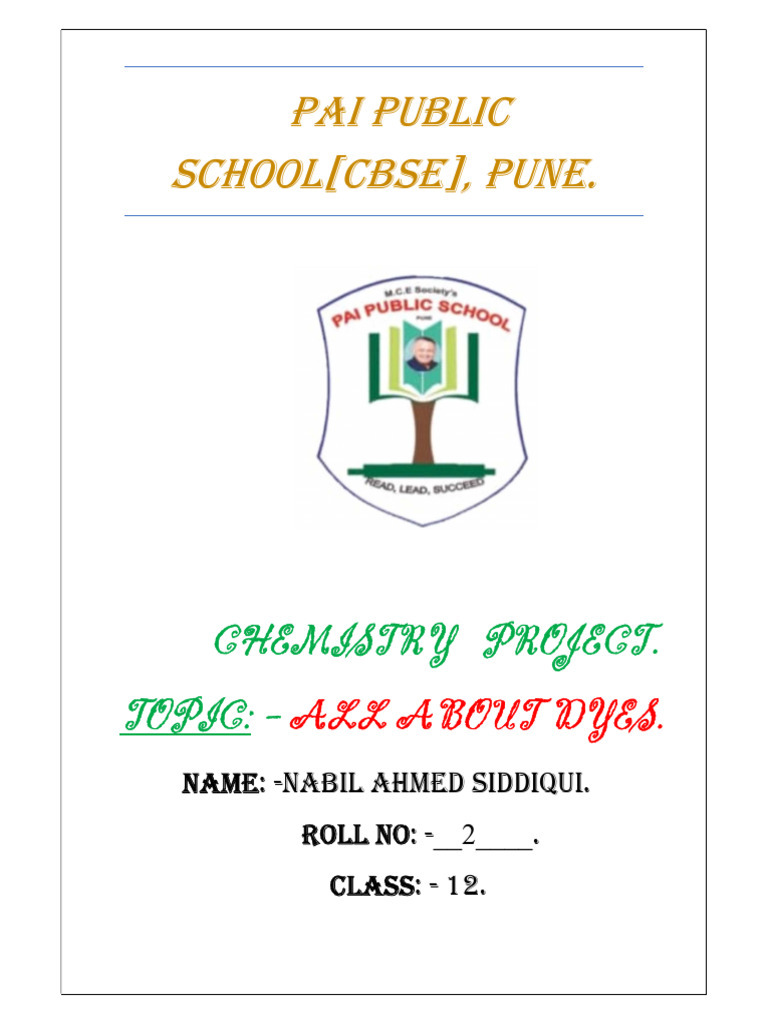 Chemistry Project Class 12 PDF Dye Color