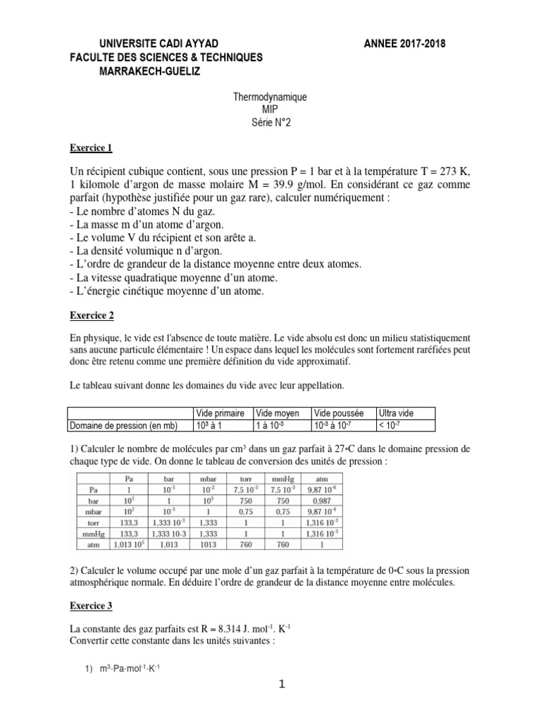 TD2 2018 | PDF | Vide (physique) | Pression