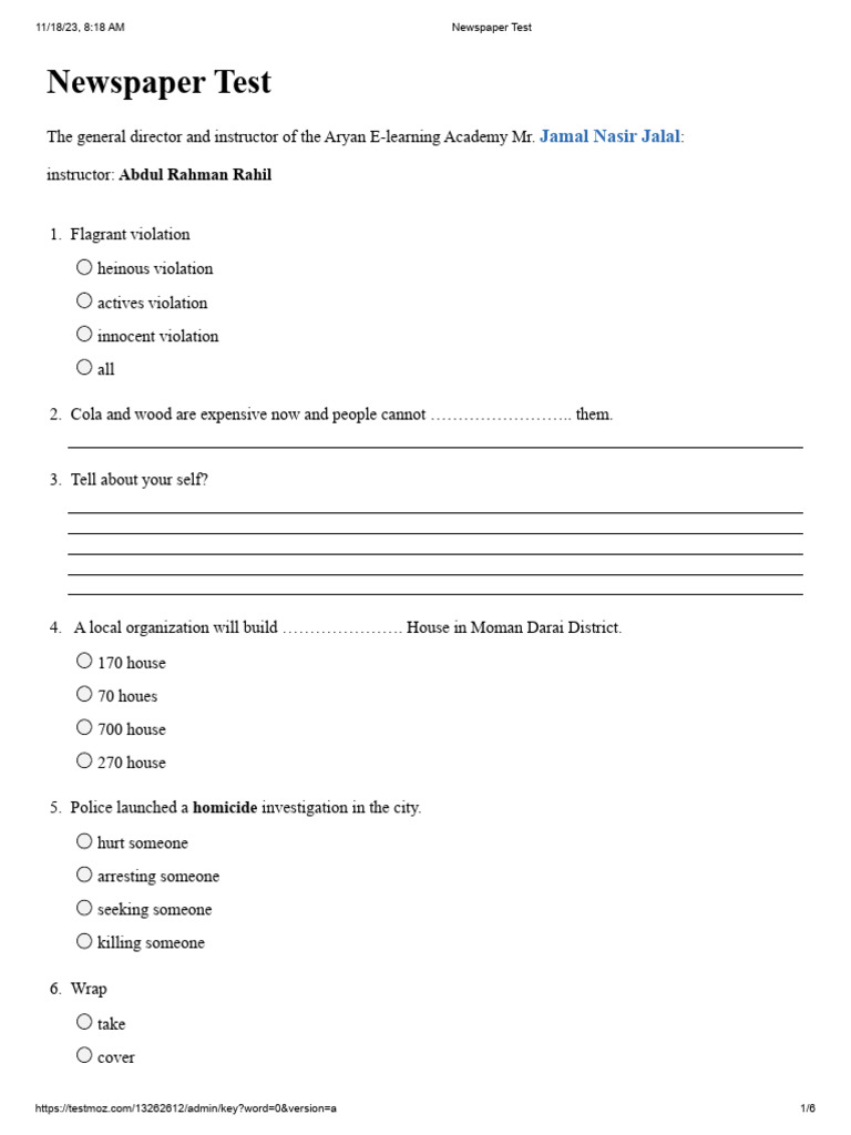 Newspaper Test 111 PDF National Security Violence