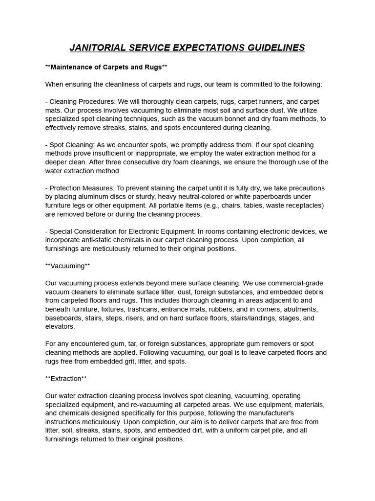 Janitorial Service GUIDELINES PDF Vacuum Cleaner Building Engineering