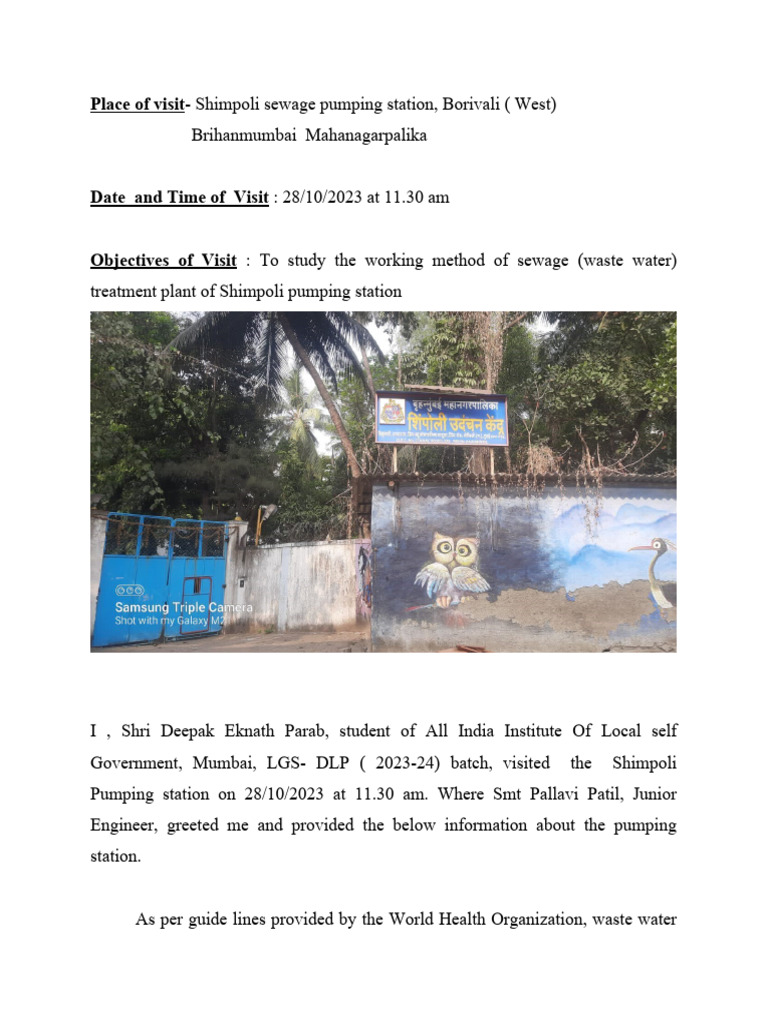 Shimpoli Sewage Plant Visit Report | PDF | Pumping Station | Sewage
