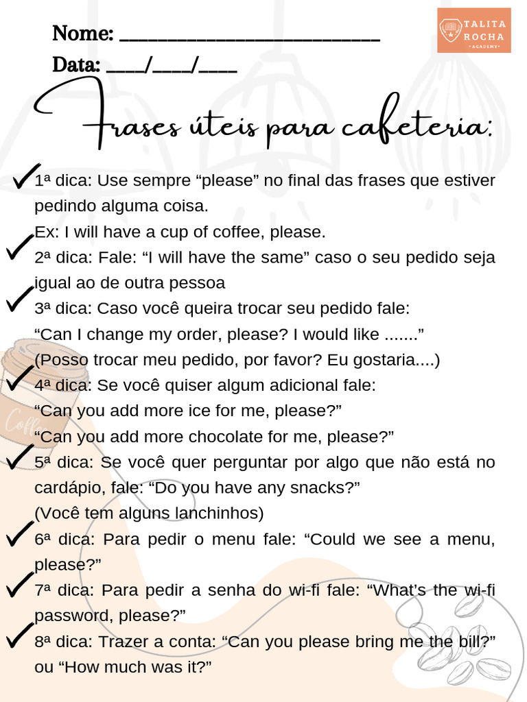 Frases Úteis para Pedidos em Cafeteria | PDF