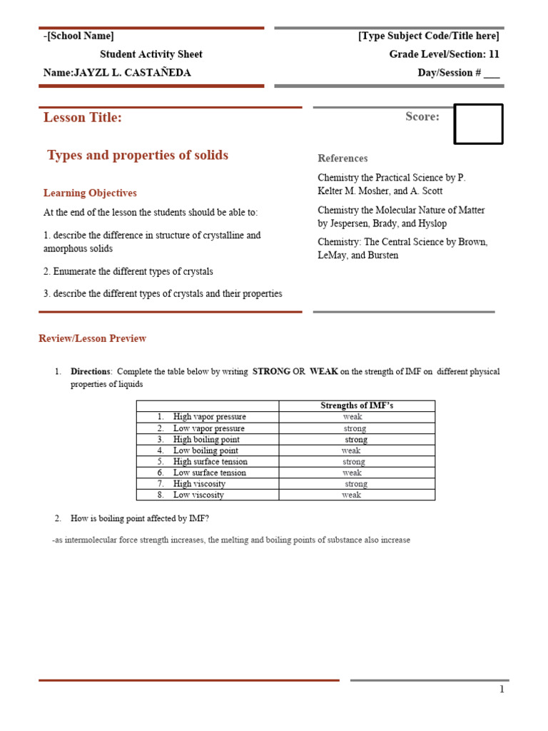 Types and Properties of Solids | PDF | Molecules | Solid