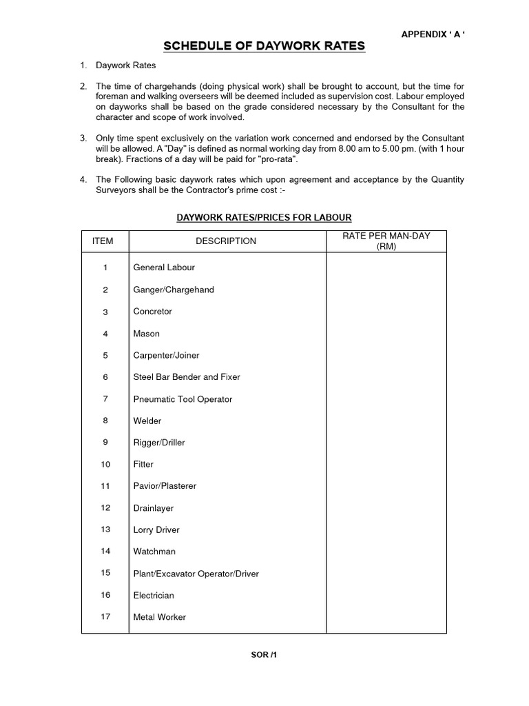 Construction Daywork Rates Guide | PDF | Secondary Sector Of The ...