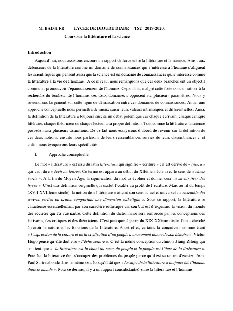Littérature et Science : Rapport et Opposition | PDF | Science | Vérité