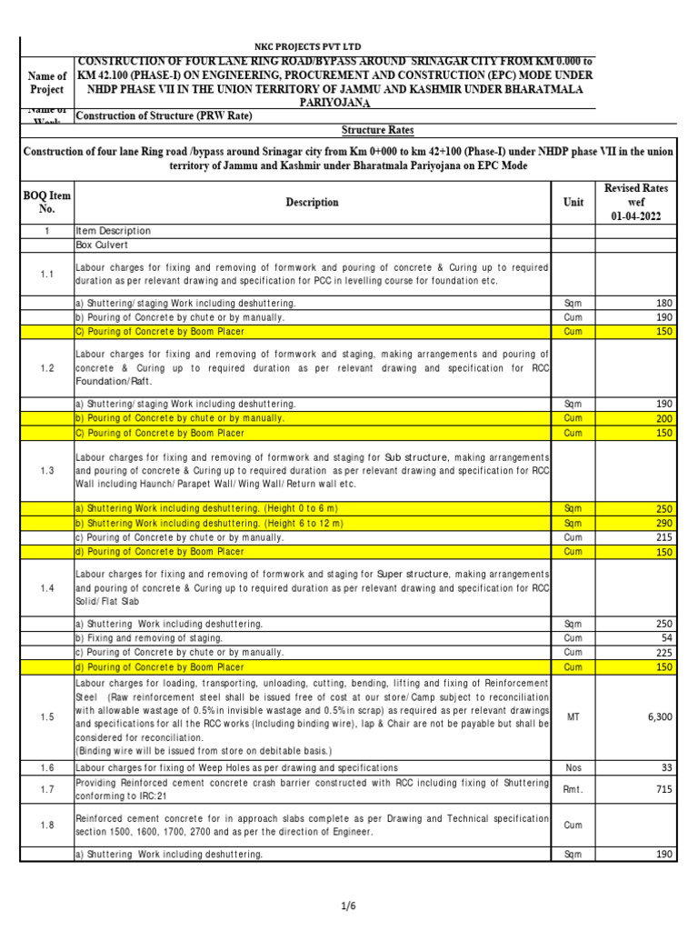 NKC Rate List PDF Concrete Deep Foundation