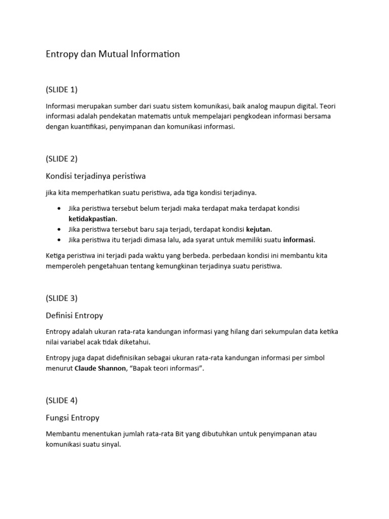 Entropy dan Informasi Mutual dalam Teori | PDF | Metode & Bahan Ajar