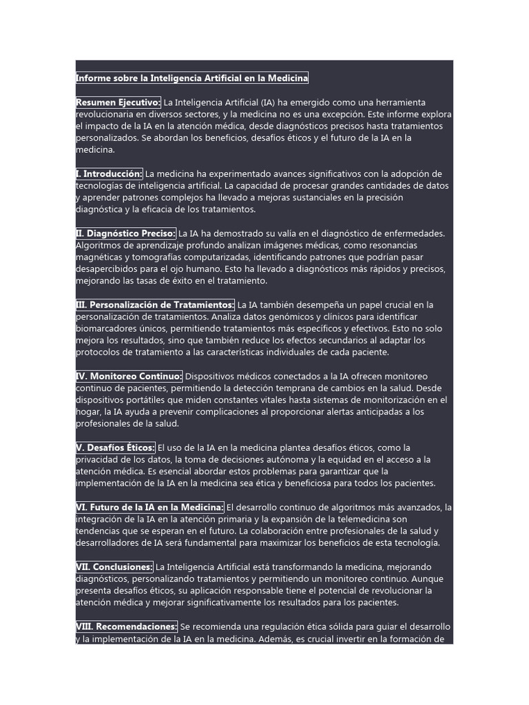 Informe sobre IA en Medicina | PDF | Inteligencia artificial ...