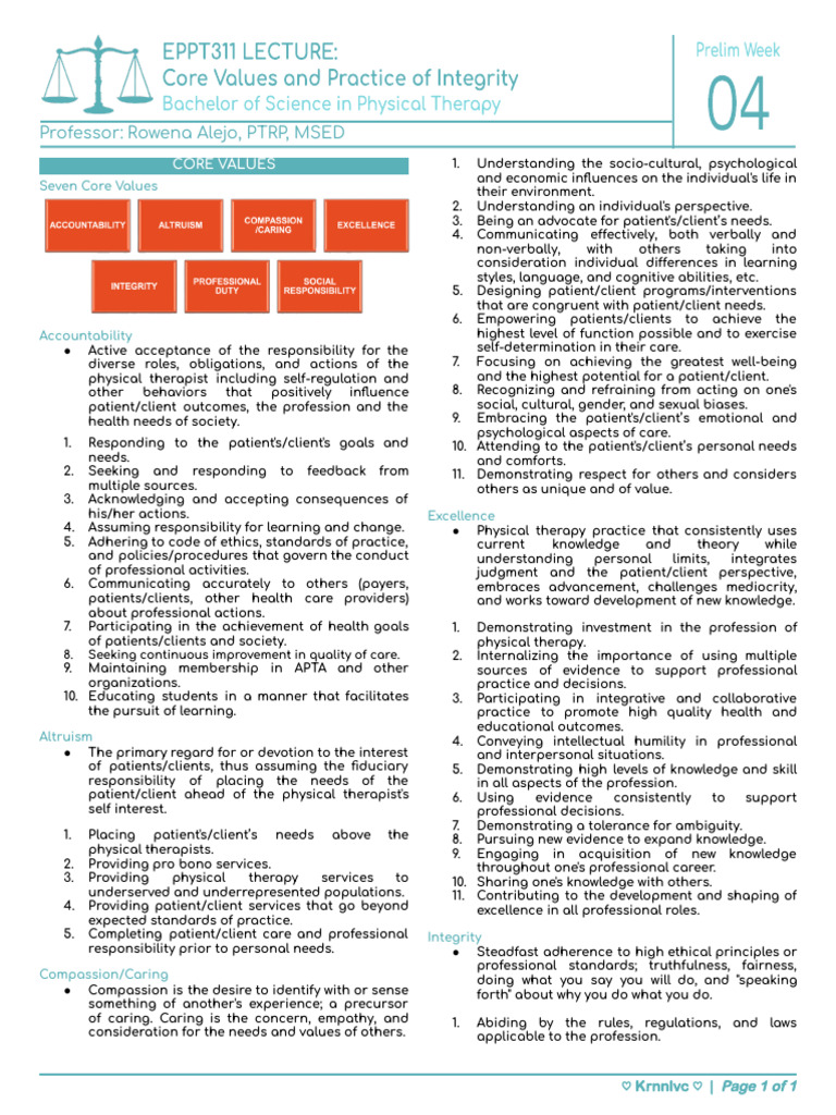 Core Values of Physical Therapy | PDF | Medicare (United States ...