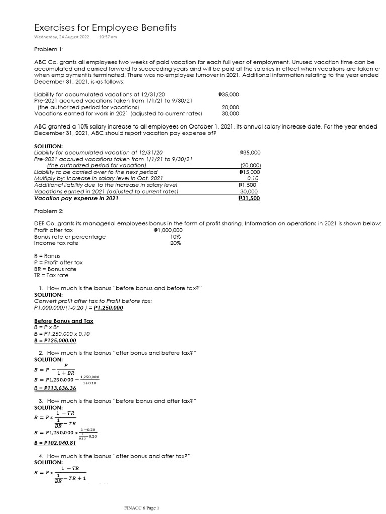 Exercises for employee benefits pdf employment taxes