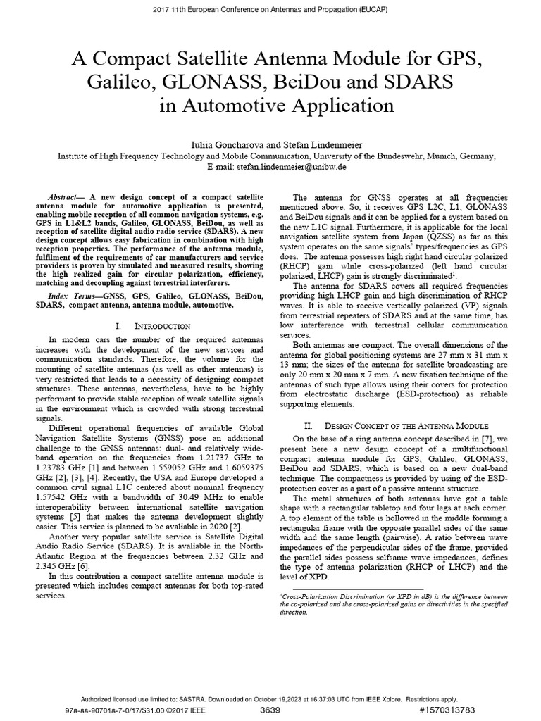 A Compact Satellite Antenna Module For GPS - Galileo - GLONASS - BeiDou ...