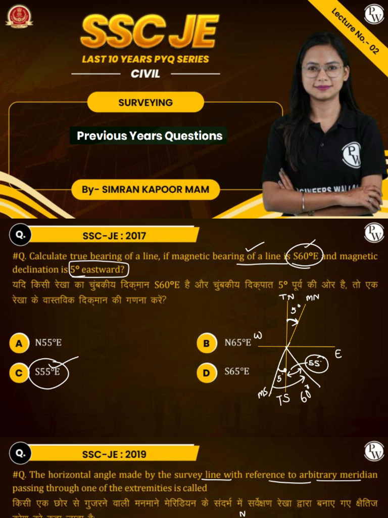 PYQ 02 - Class Notes - Survying-Simran Mam | PDF