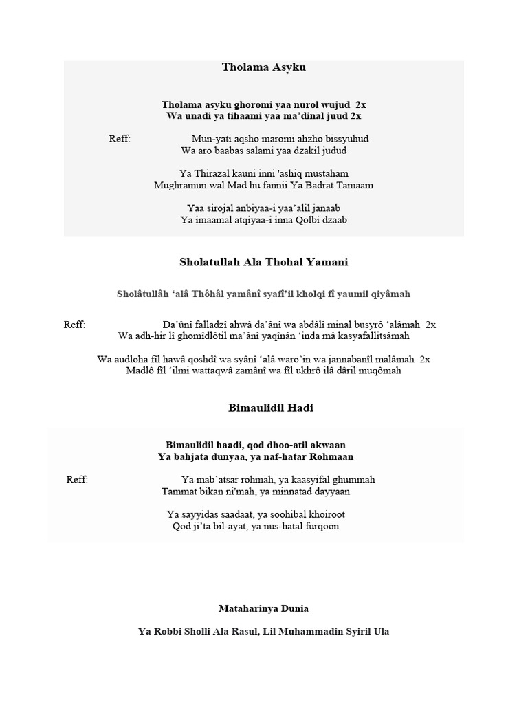 Lirik Sholawat Pilihan | PDF | Islamic Religious Leaders | Banu Hashim