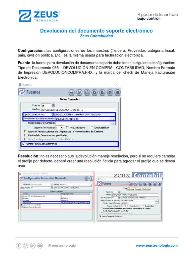 Manual Devolucion de Documento Soporte Electrónico en Zeus
