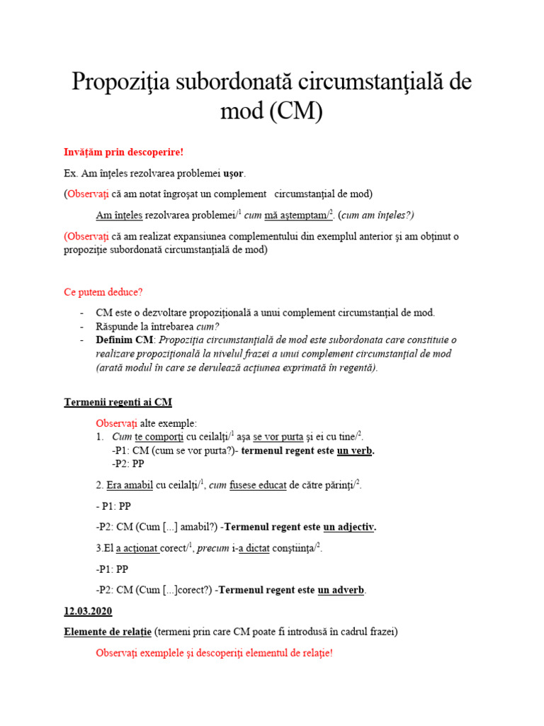 Propozitia Subordonata Circumstantiala de Mod | PDF