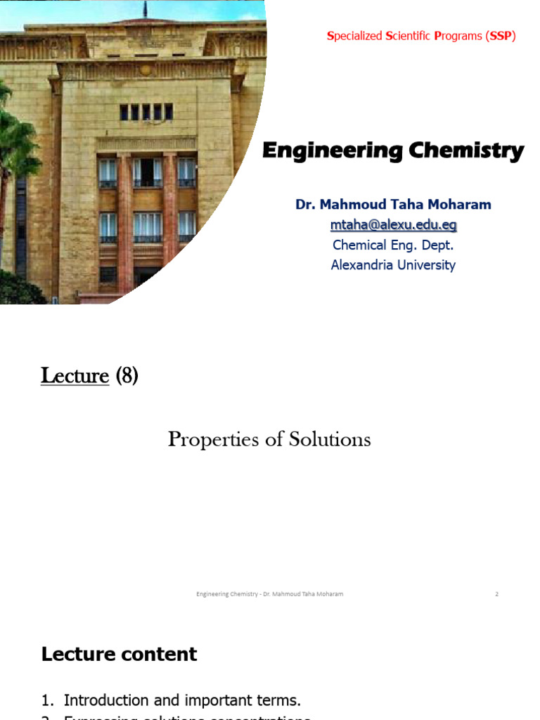 Engineering Chemistry - Lecture 8 | PDF | Concentration | Solubility