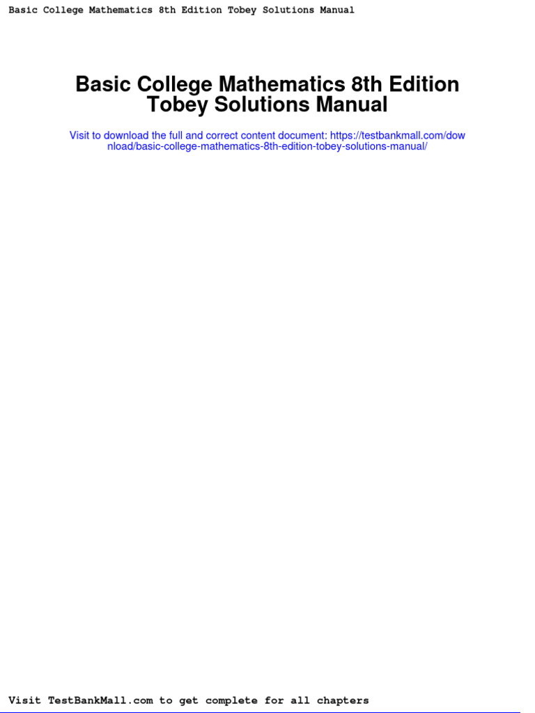 Basic College Mathematics 8th Edition Tobey Solutions Manual | PDF ...