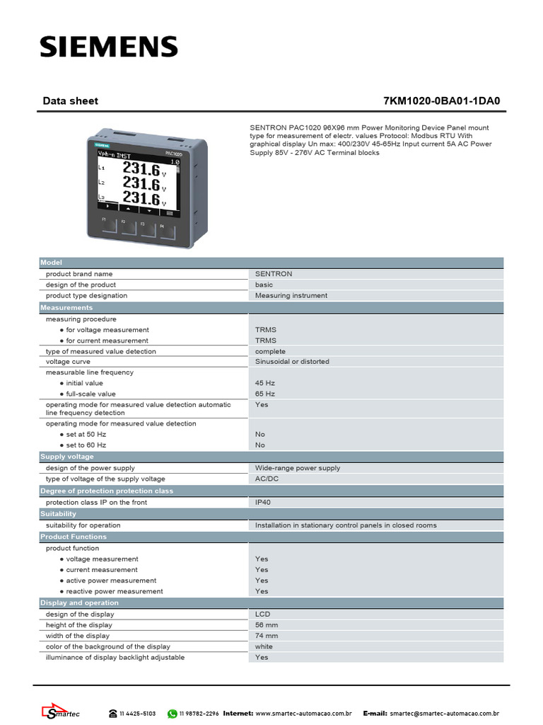 Smartec Siemens PAC1020 7KM10200BA011DA0 Datasheet en 200121 | PDF ...