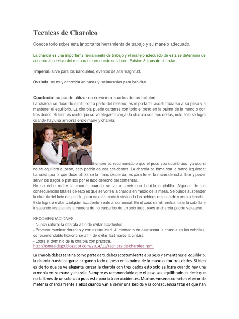 Técnicas de Charoleo para Meseros | PDF | Cocina, comidas y vino ...