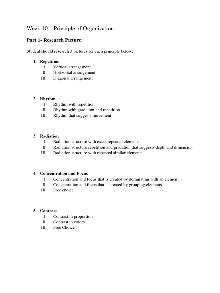 Week 10 - Principle of Organization Repetition, Rhythm, Radiation, and