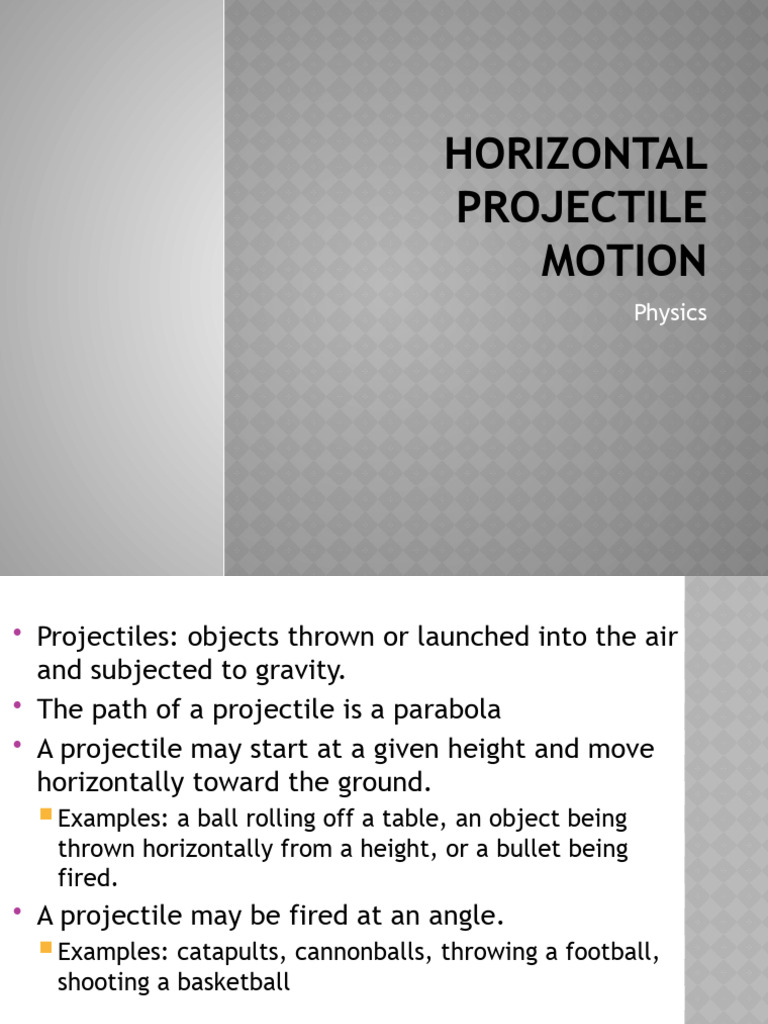 Horizontal Projectile Motion Physics PDF Projectiles Physical