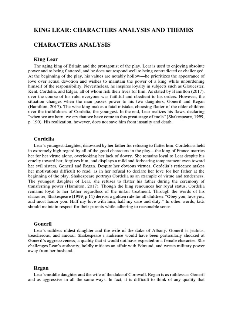 King lear characters analysis and themes pdf king lear