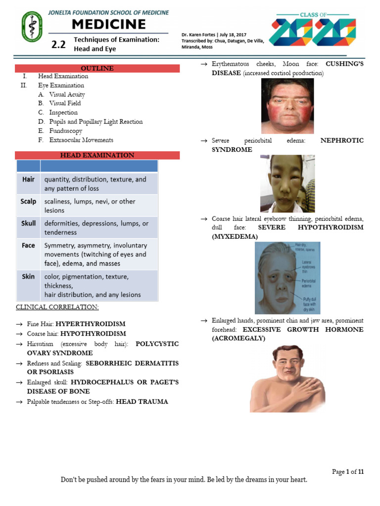 MED1 2.2 Techniques of Examination On Head and Eye | PDF | Human Eye ...