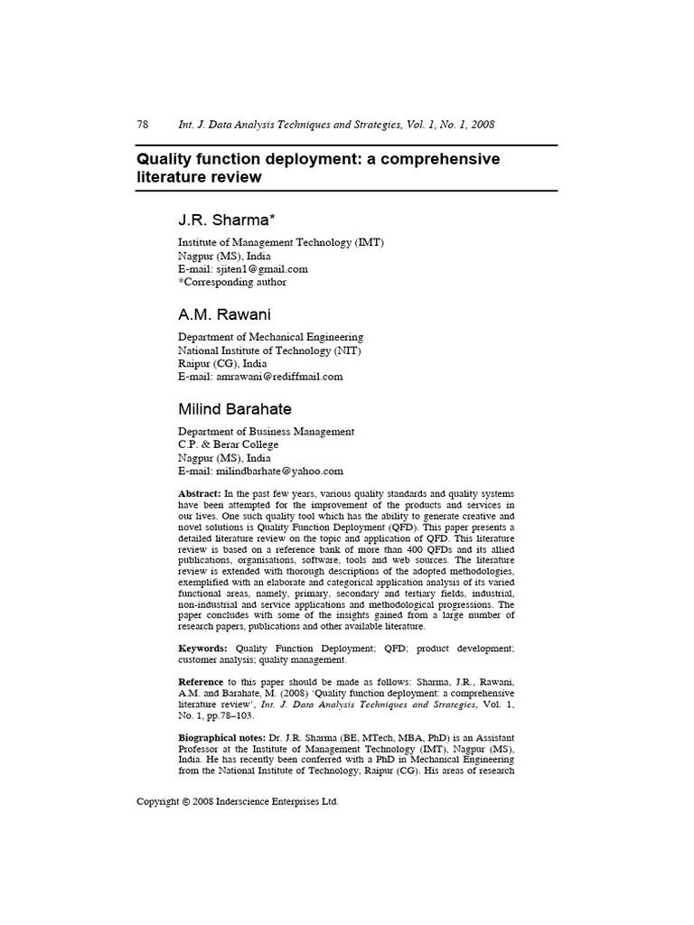 Qfd a comprehensive literature review pdf mathematical optimization