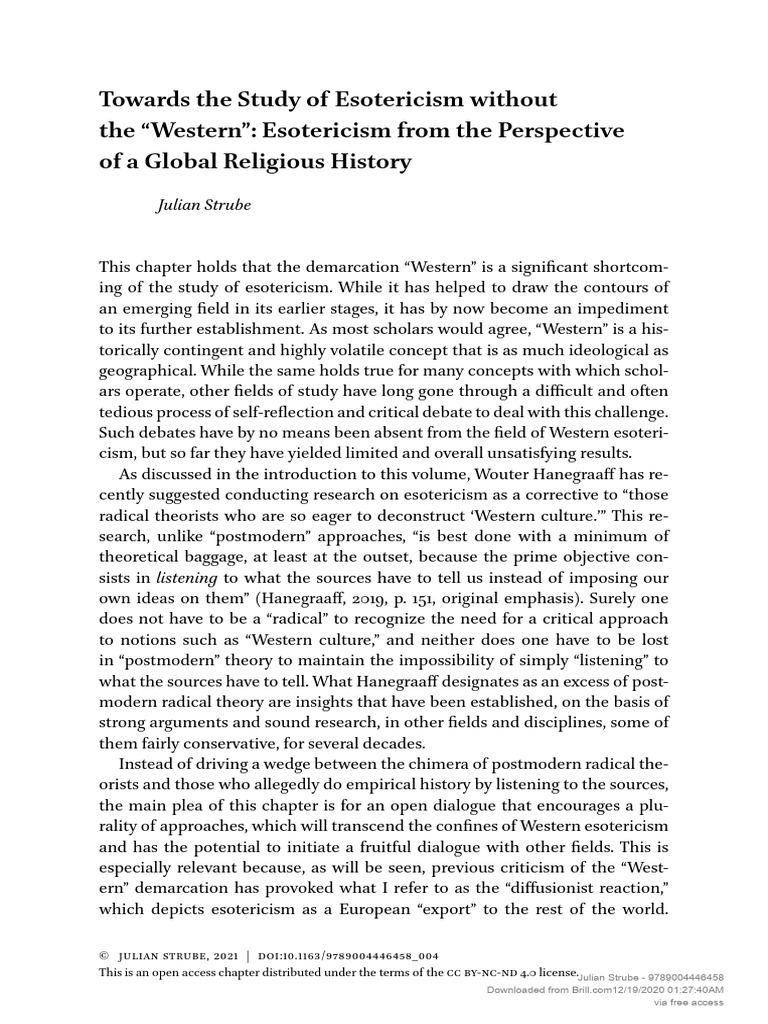 Towards The Study of Esotericism Without The 