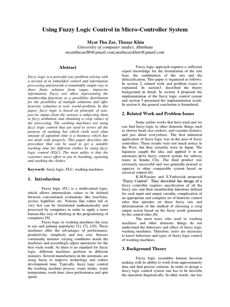 Using fuzzy logic control in micro controller system myat thu zar