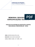 Memorial Descritivo E Especificações Técnicas: Coordenação de Projetos