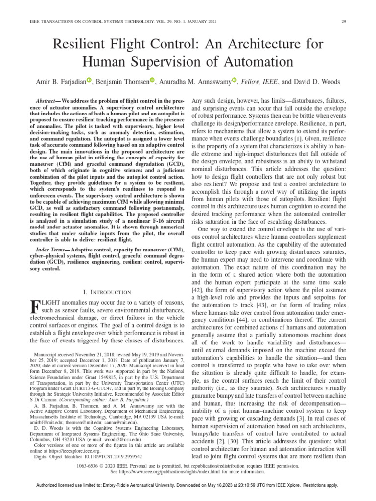 Resilient Flight Control An Architecture For Human Supervision of ...