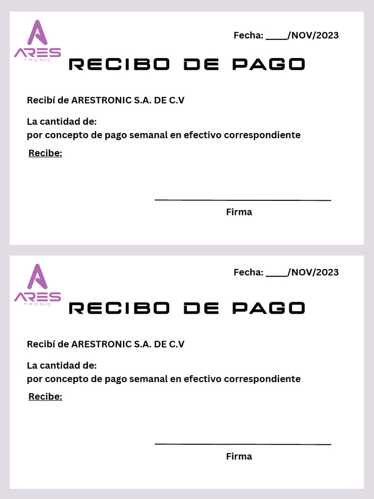 Recibo de Pago Plantilla | PDF | Negocios | Finanzas y dinero