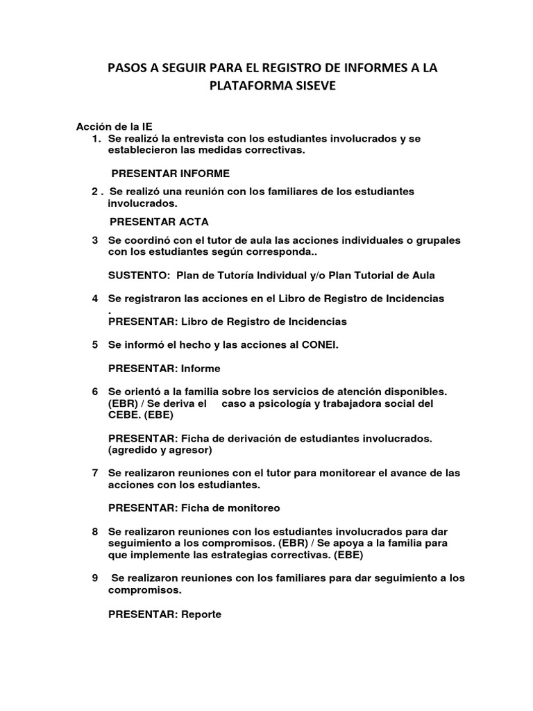 Registro de Informes en SISEVE | PDF