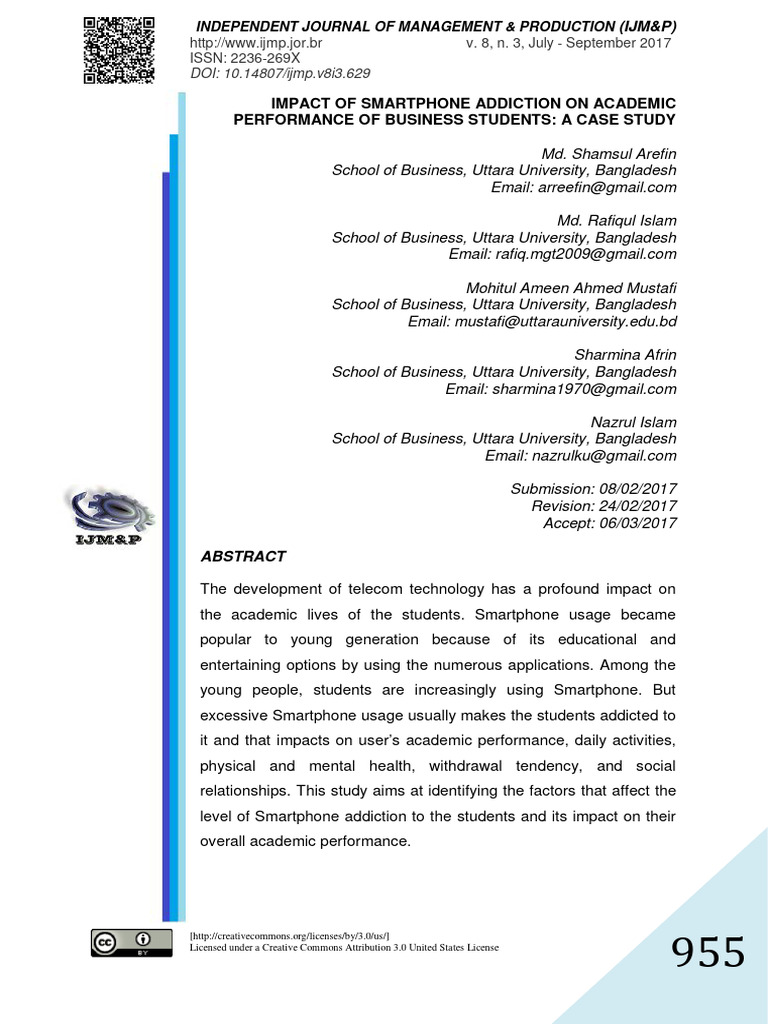 Impact Of Smartphone Addiction On Academic Performance Of Business