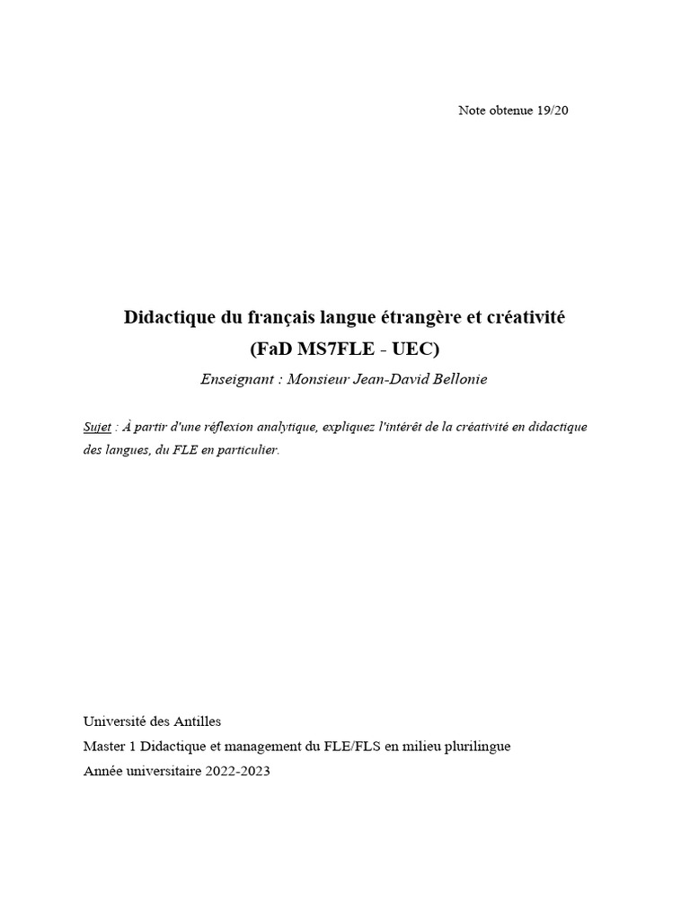 Créativité en didactique du FLE | PDF | Pédagogie | Apprentissage