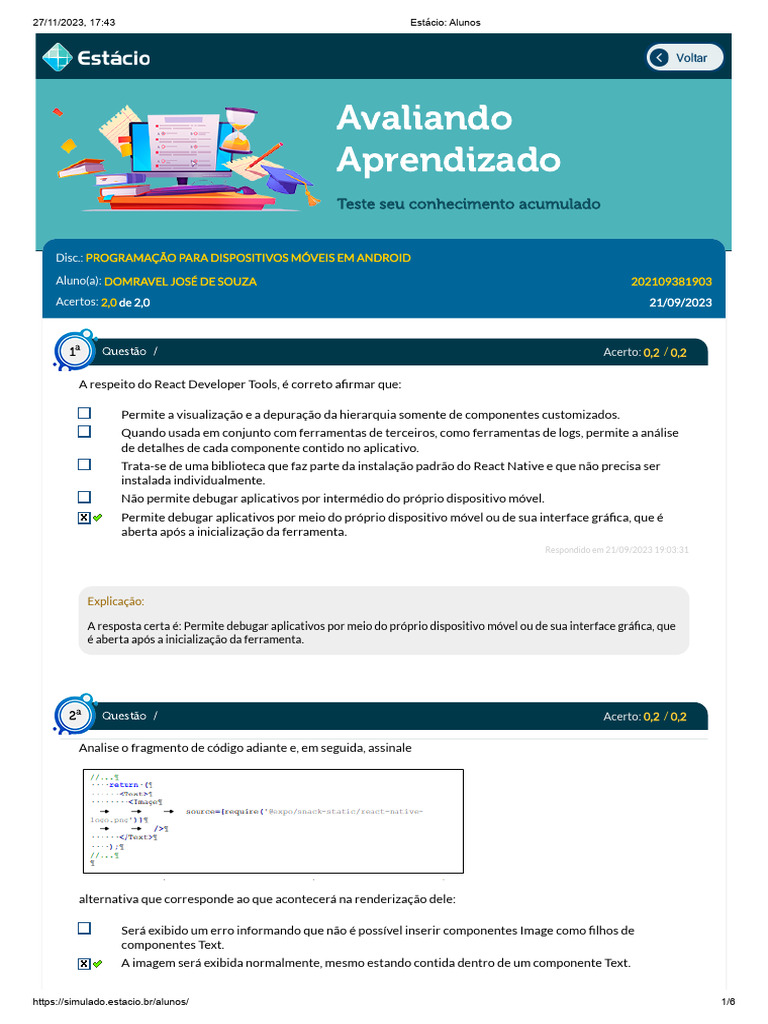 PROGRAMAÇÃO PARA DISPOSITIVOS MÓVEIS EM ANDROID Avaliando apredizado ...