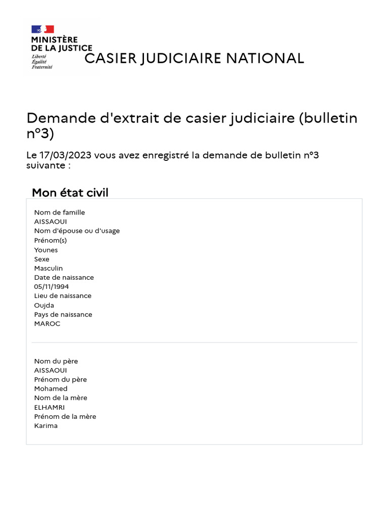 Demande de bulletin n°3 casier judiciaire | PDF | Droit