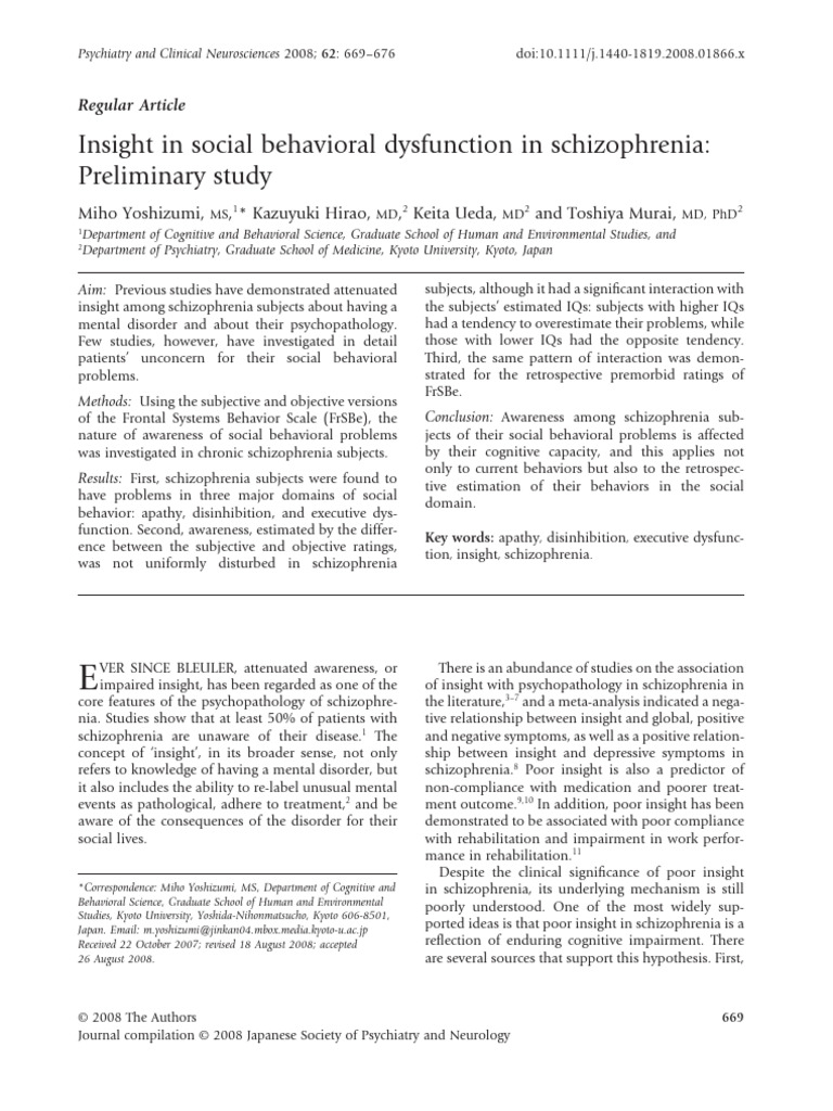 insight-in-social-behavioral-dysfunction-in-schizophrenia-preliminary