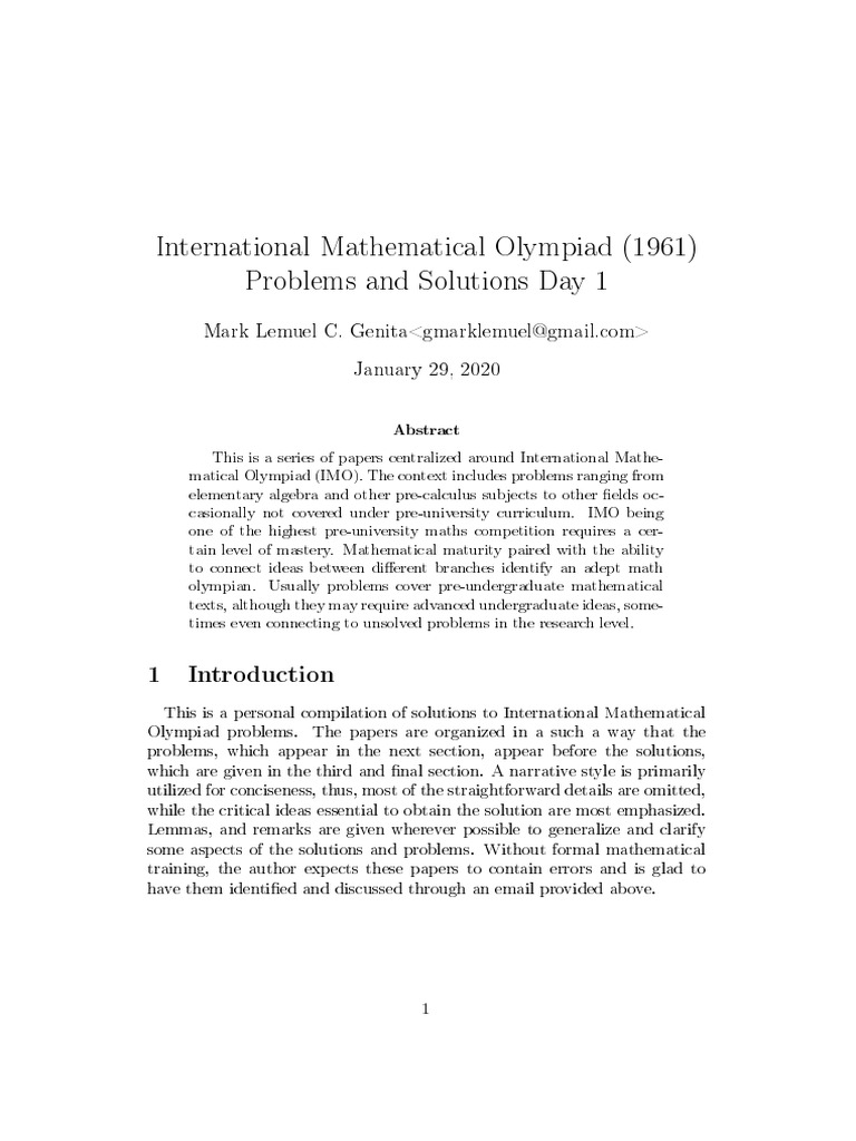 International mathematical olympiad 1961 pdf