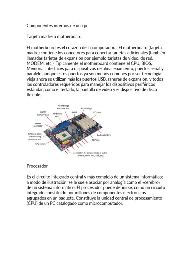 Componentes Internos de una PC | PDF | Hardware de la computadora ...