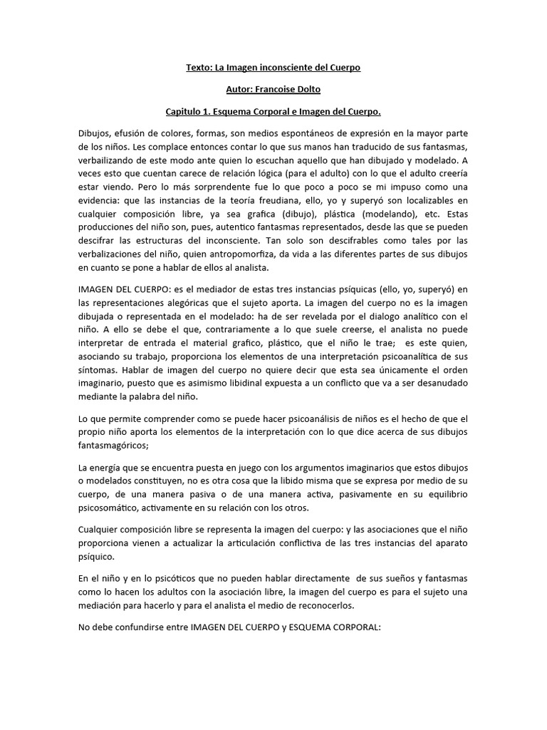 Texto: La Imagen Inconsciente Del Cuerpo Autor: Francoise Dolto ...