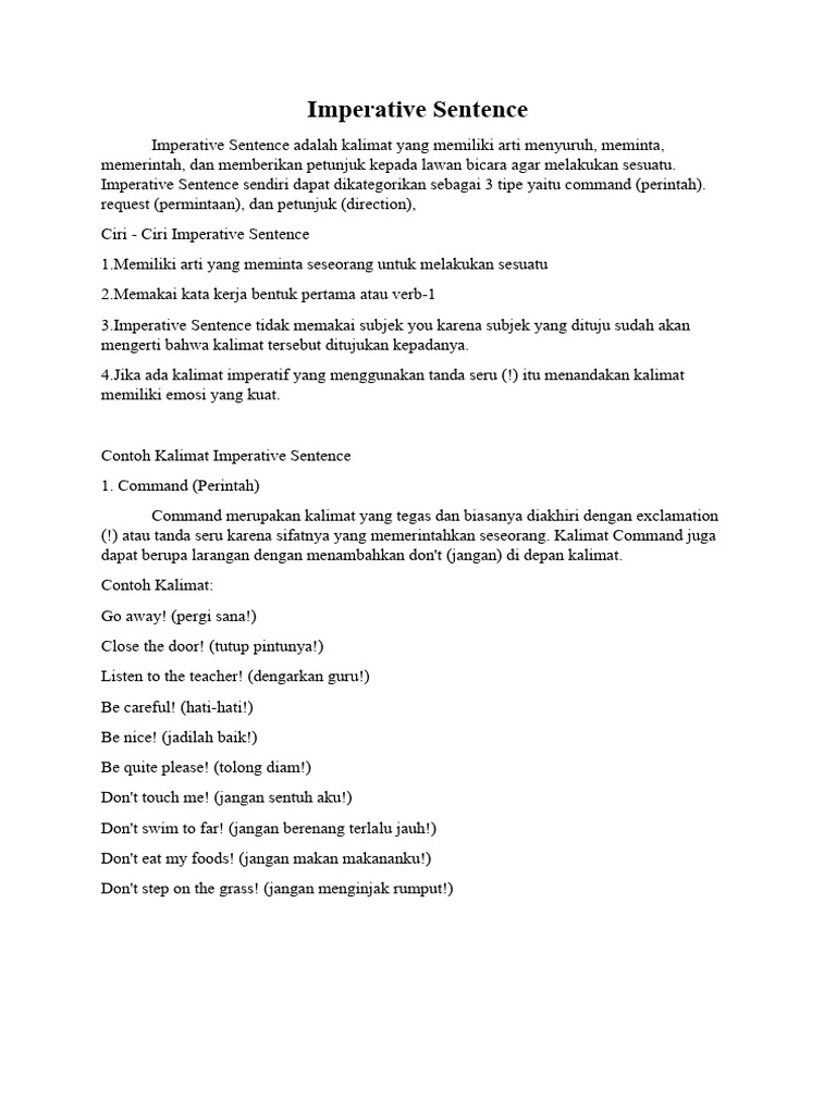 Contoh Kalimat Imperatif dalam Bahasa Inggris | PDF